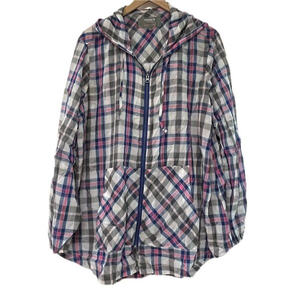 Torrid Lightweight Blue & Pink Plaid Jacket - Size 2X - Picture 1 of 5